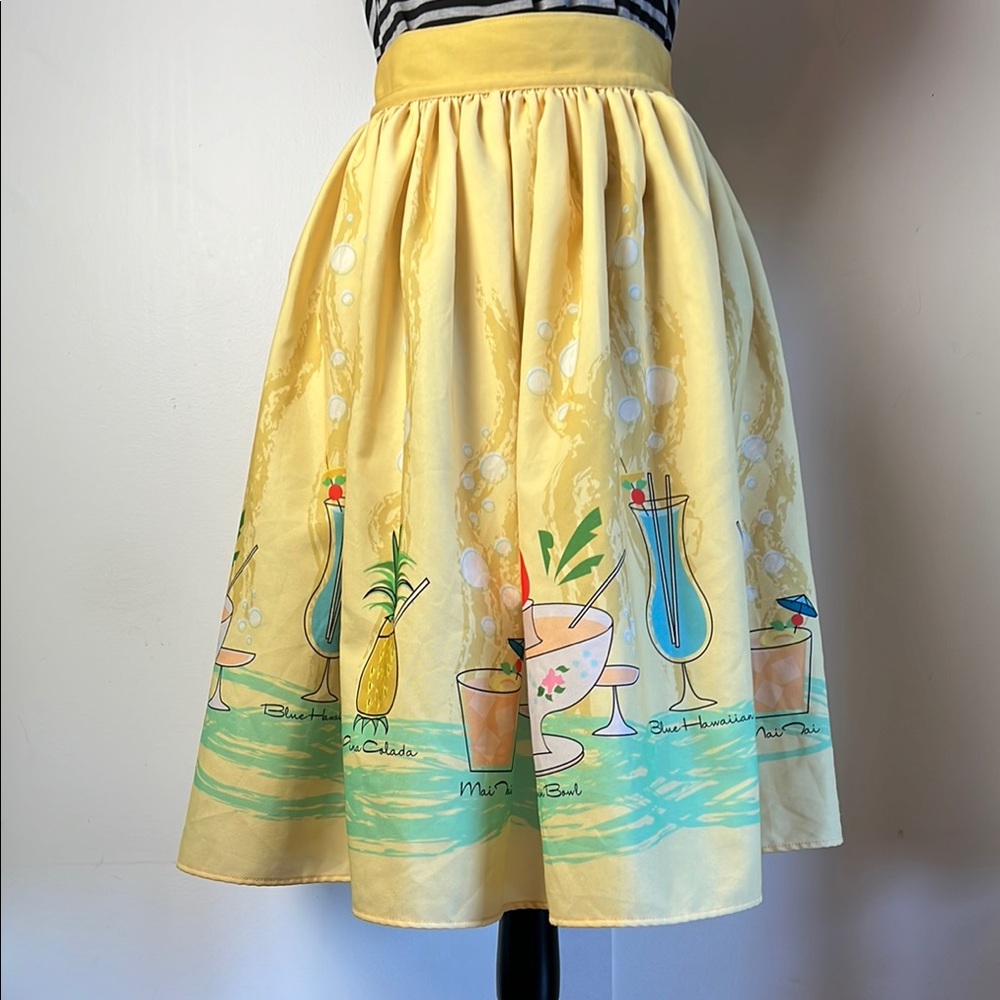 Pinup Yellow Tiki Cocktail Print Skirt XL from The Oblong Box Shop TOBS